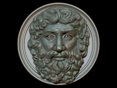 Zeus head ancient Roman army emblem copper plate relief 3D print model