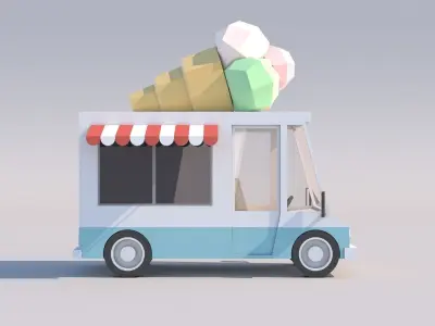 Cartoon Low Poly Car Ice Cream Van Low-poly 3D model