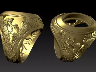 Phoenix Oval Cabochon Ring 3D Model 3D print model