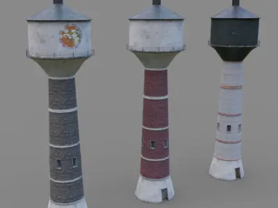 Water Tower pack for city country and railway steam Free low-poly 3D model