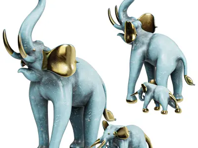 Playful Baby Elephant And Mother Figurine Decor 3D model