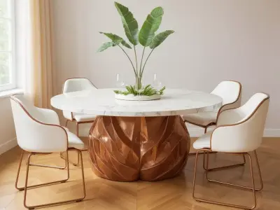 Modern Luxury Oval Dining Set with Rose Gold Base 3D model