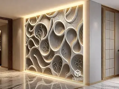 modern panel wall decor set wall relief mural CNC 99 3D model