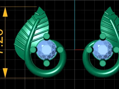 LUXURY LEAF AND DIAMONT PENDANT   EARRING  3D PRINTABLE MODEL  3D print model