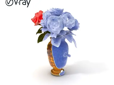 Elegant Floral Vase with Roses Model Pack Low-poly 3D model
