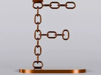 Alphabet F Chain Bronze Candleholder 3D Model True 4K PBR Render Low-poly 3D model