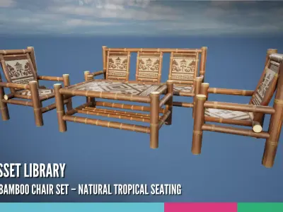 Balinese Bamboo Chair Set Natural Tropical Seating 3D model