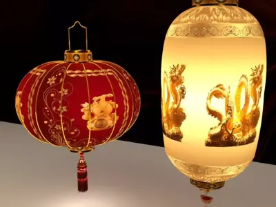 Chinese red lantern 3D model 44