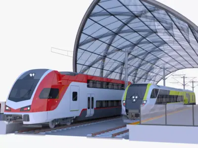 Station with american trains 3D model