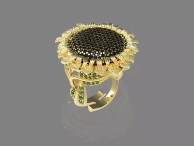  ring 3D print model sunflower 3D print model