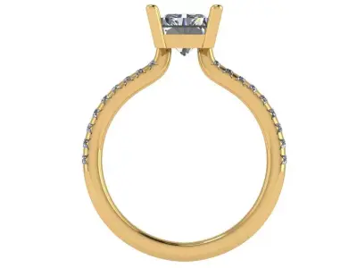 emerald cut solitaire with pointy shank with diamonds  3D print model