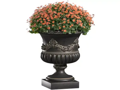 A flowerbed of flowers in a classic vase decoration Plant Patio  3D model