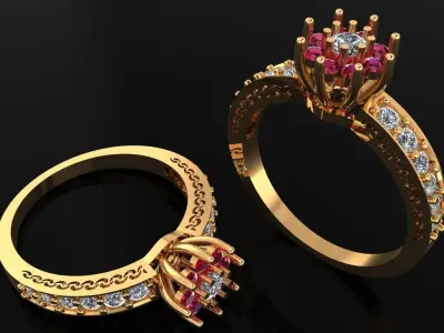 Women Ring 69 diamond cluster halo engagement ring for women 3D print model