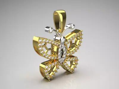 Luxury two-tone gold butterfly necklace diamonds model jp0253 3D print model