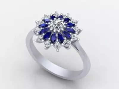 Fabulous Flower Ring  with Princess and Marquise Diamonds 3D print model