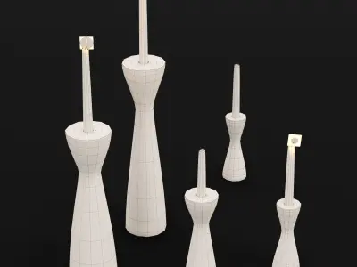 Candlestick set 4 four wooden candle holders 3D model