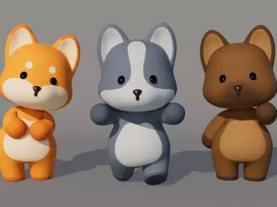 Rigged Cartoon Wolf Low-poly 3D model