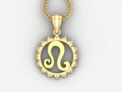 Sun Leo Light Gold Pendant Version 7 3D print model