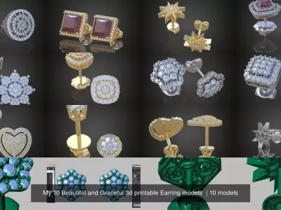 My 10 Beautiful and Graceful 3d printable Earring models  3D Model Pack