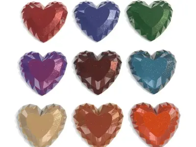 Set Heart shaped gemstone v5 3D model