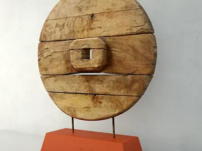 Chinese Wooden Cart Wheel on Stand 3D model