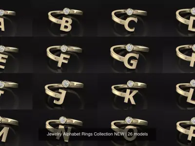 Jewelry Alphabet Rings Collection NEW 3D Model Pack
