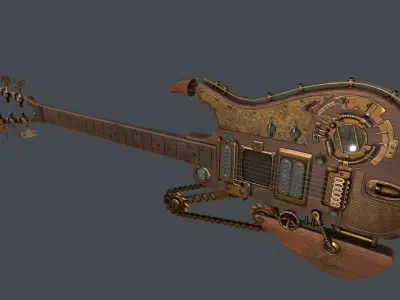 Steampunk guitar Low-poly 3D model