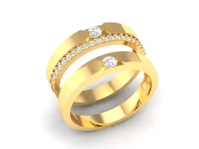 Elegant Couple Diamond Wedding Rings 114 3D print model