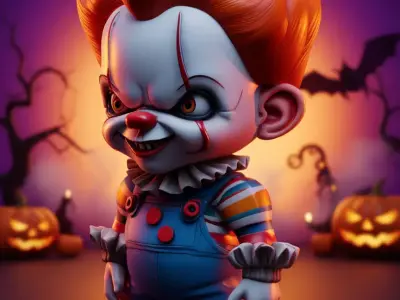 Cute Halloween Clown 3D Cartoon Character Red Hair Outfit Low-poly 3D model