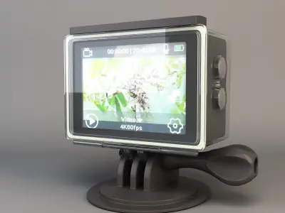 Action camera in a protective box Low-poly 3D model