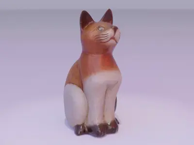 Cat wood statue 01 Low-poly 3D model