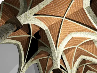 Vaulting 4-4 Renaissance 750cm spcd  thin arches and thick curbs Low-poly 3D model