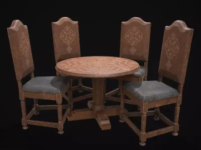 Elegant Round Table and Chairs 3D Model Collection