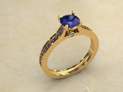Gold Ring 3D Model with Center Round Diamond 3D print model