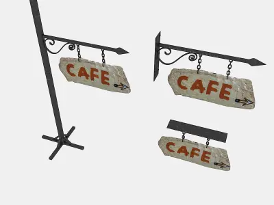 old stone cafe sign 02 Low-poly 3D model purchase