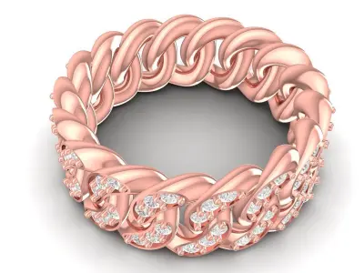 Luxury Cuban Chain Diamond Ring 3D Model  3705 3D print model