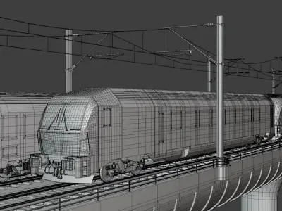 Vectrain and diesel train on bridge 3D model