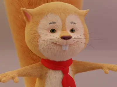 Squirrel Cartoon Rigged with Fur 3D model