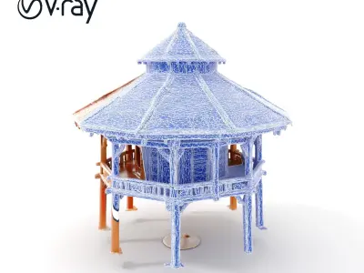 Rustic Octagonal Gazebo Wooden Structure D Model Pack Low-poly 3D model