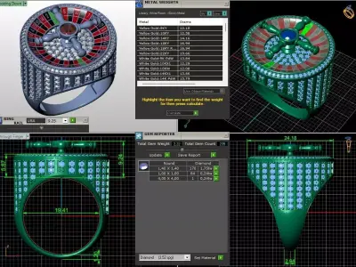 Luxury Roulette Ring Model Gold Diamond Casino Jewelry STL 3DM 3D print model