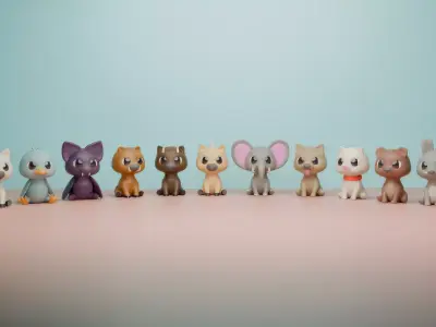 BABY ANIMALS Low-poly 3D model