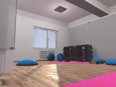 Fitness hall - interior and props 3D model