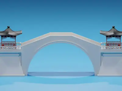 Cartoon Chinese Pavilion and Stone Bridge 3D model