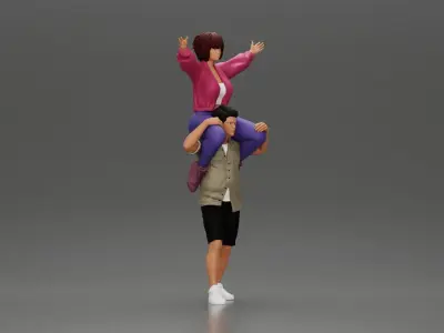 Man in shorts carrying girlfriend on shoulders 3D print model