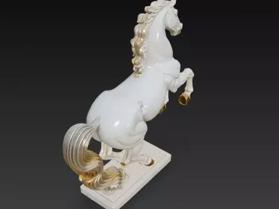Majestic Marble Stallion - Elegant White and Gold Horse 3D Model 3D print model