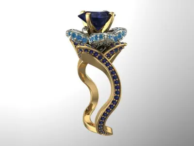 wave flower ring 3D print model