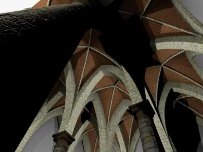 Vaulting 5-2 Gothic  500m spcd  with thin arches and thick curbs Low-poly 3D model