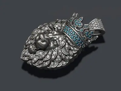 Leon pendant with diamonds and crown 026 3D print model
