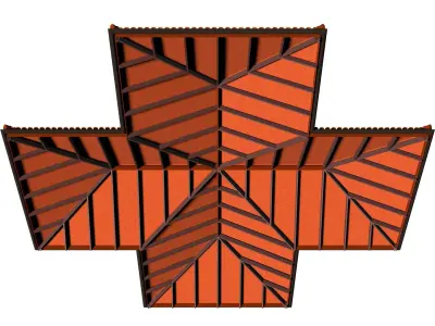 Cross roof with clay tile 3D model