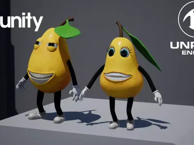 Low-Poly game-ready animated 3D model Pear Characters Low-poly 3D model